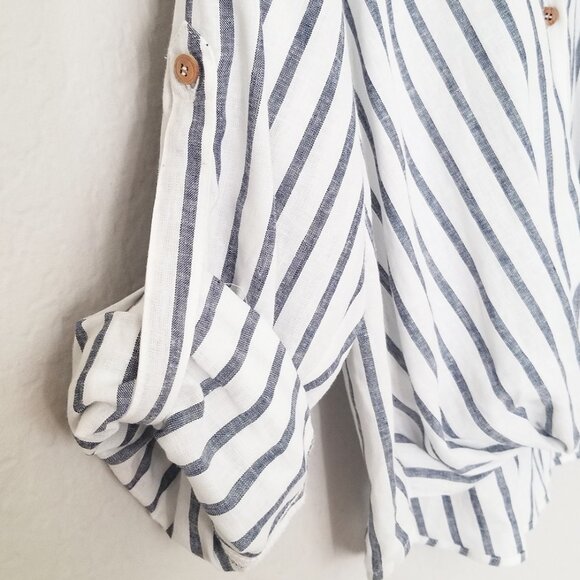Zara Striped Linen Blend Knotted Twist Front Button Front Shirt Size S White - Picture 13 of 16